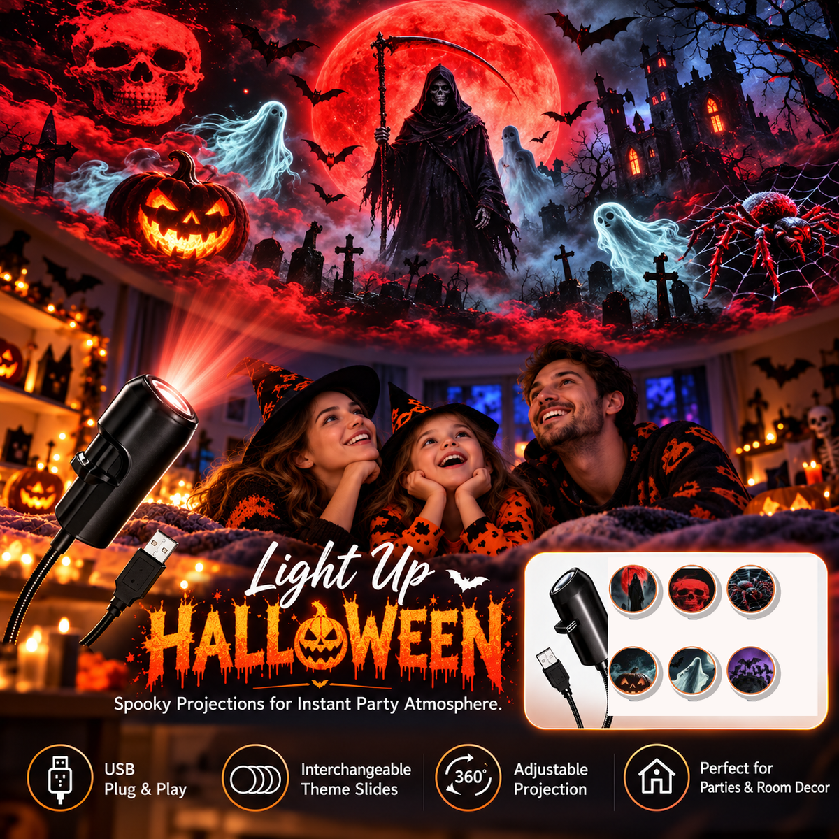 Plug‑and‑Play HD Holiday Projector, Multi‑Scene Projection Light for Christmas, Halloween & Faith‑Themed Decor 2026
