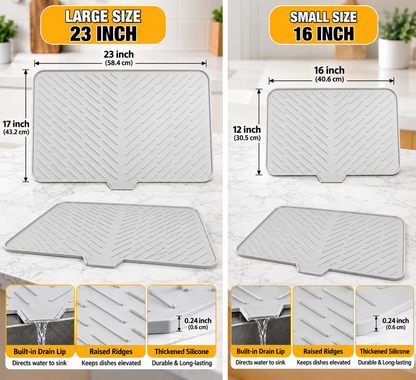 Silicone Large Size Dish Drying Mat with Built-in Drain Lip Dish Drainer Mats for Kitchen Counter Easy-Clean High Temperature Resistance