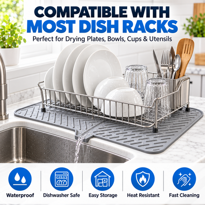 Silicone Large Size Dish Drying Mat with Built-in Drain Lip Dish Drainer Mats for Kitchen Counter Easy-Clean High Temperature Resistance