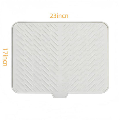 Silicone Large Size Dish Drying Mat with Built-in Drain Lip Dish Drainer Mats for Kitchen Counter Easy-Clean High Temperature Resistance